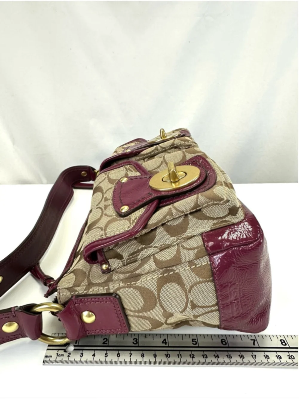 Coach 65th Anniversary Legacy Signature Double Turnlock Bag Plum G0826 F12869